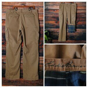 Eddie Bauer Cargo Pants Mens 40X32 Cotton Flannel Lined Warm Khaki Tan
